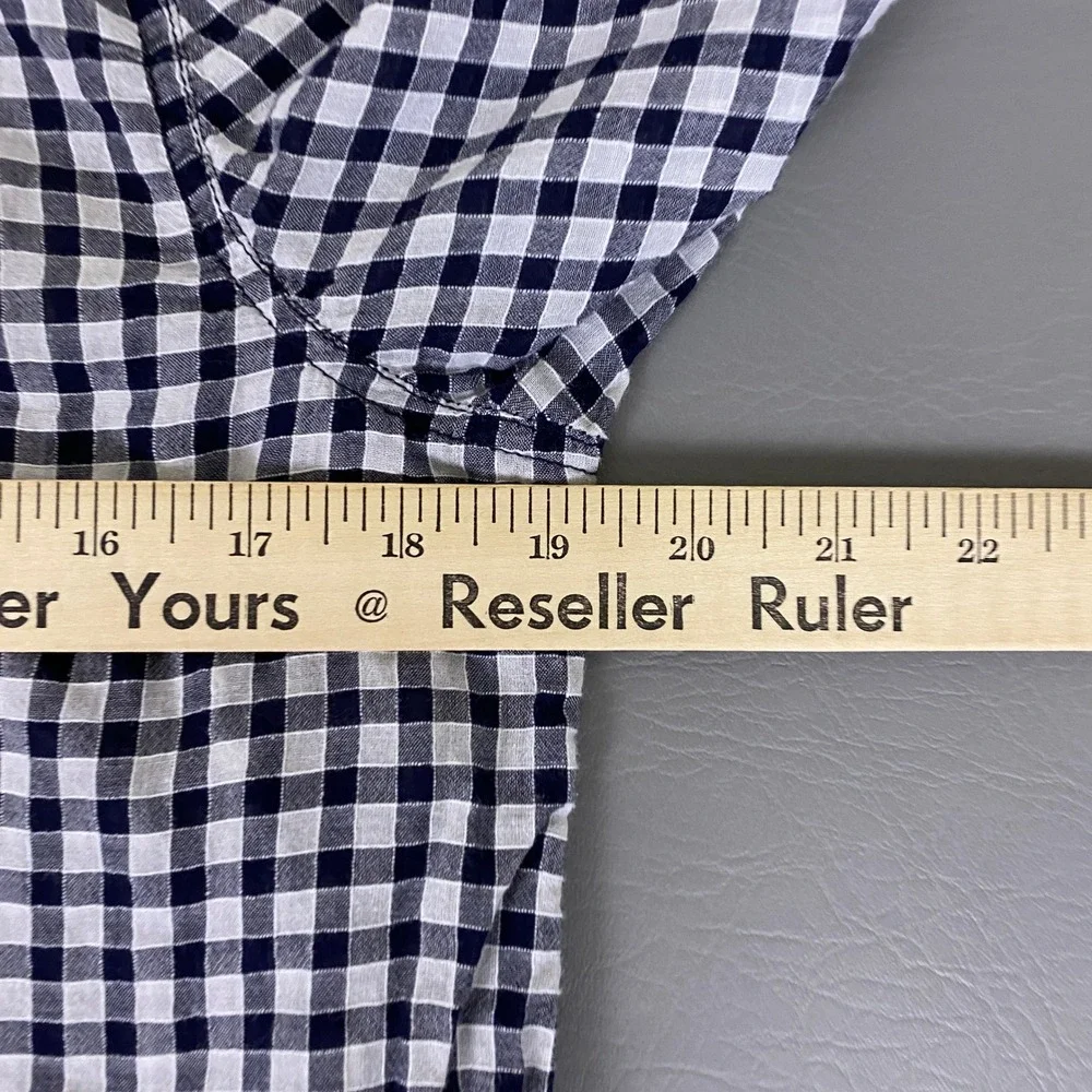 Merona Popover Shirt Women's Size Large L Navy Blue White Gingham Check‎ Cotton